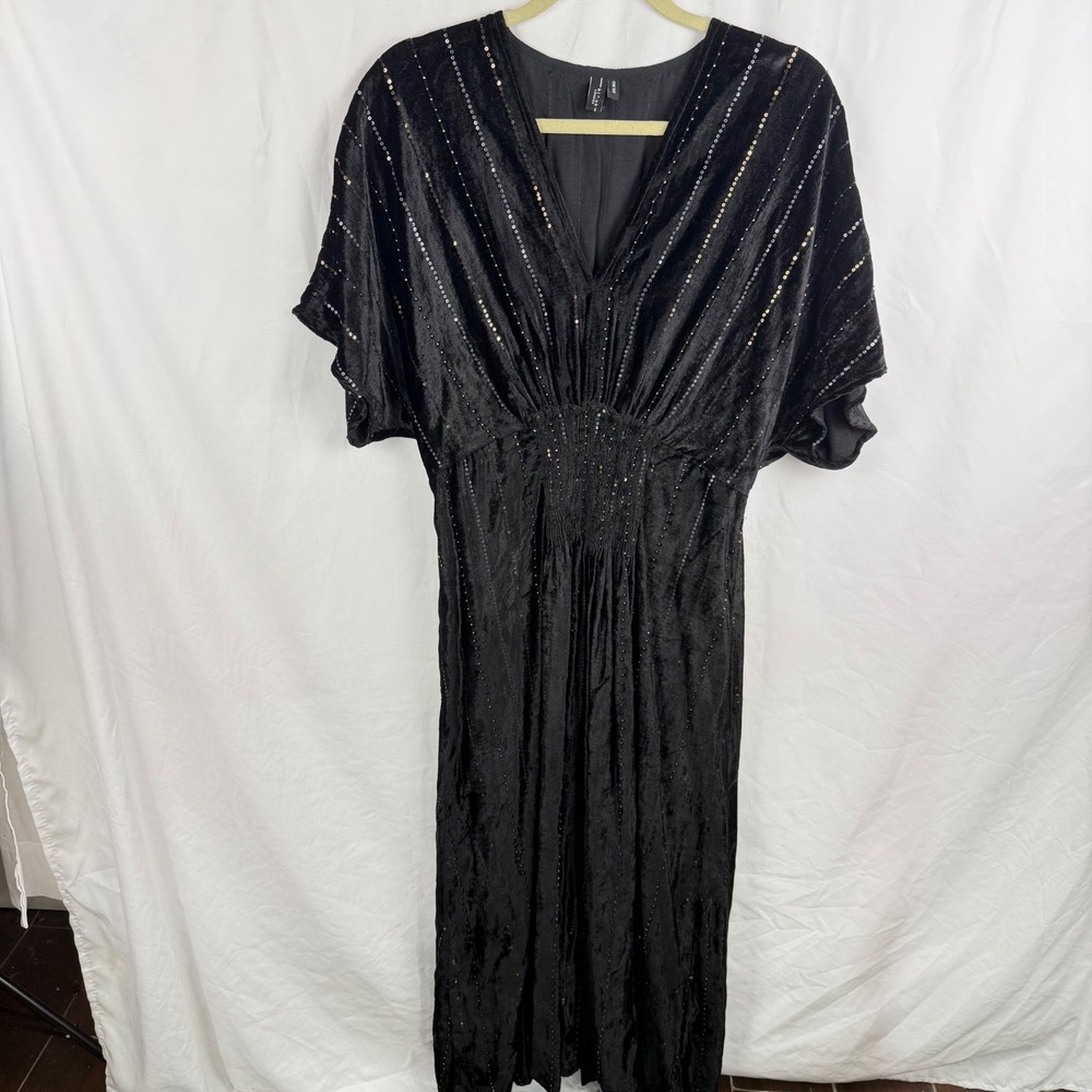 Blank London Black Velvet Sequin Maxi Dress One Size V-Neck Witchy Whimsigoth
